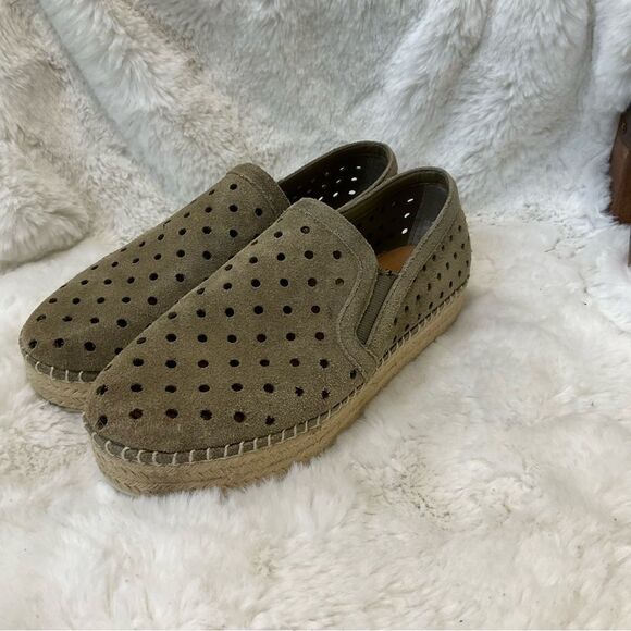 Steve Madden Widmer olive green leather suede perforated platform espadrilles 7B - Picture 4 of 14